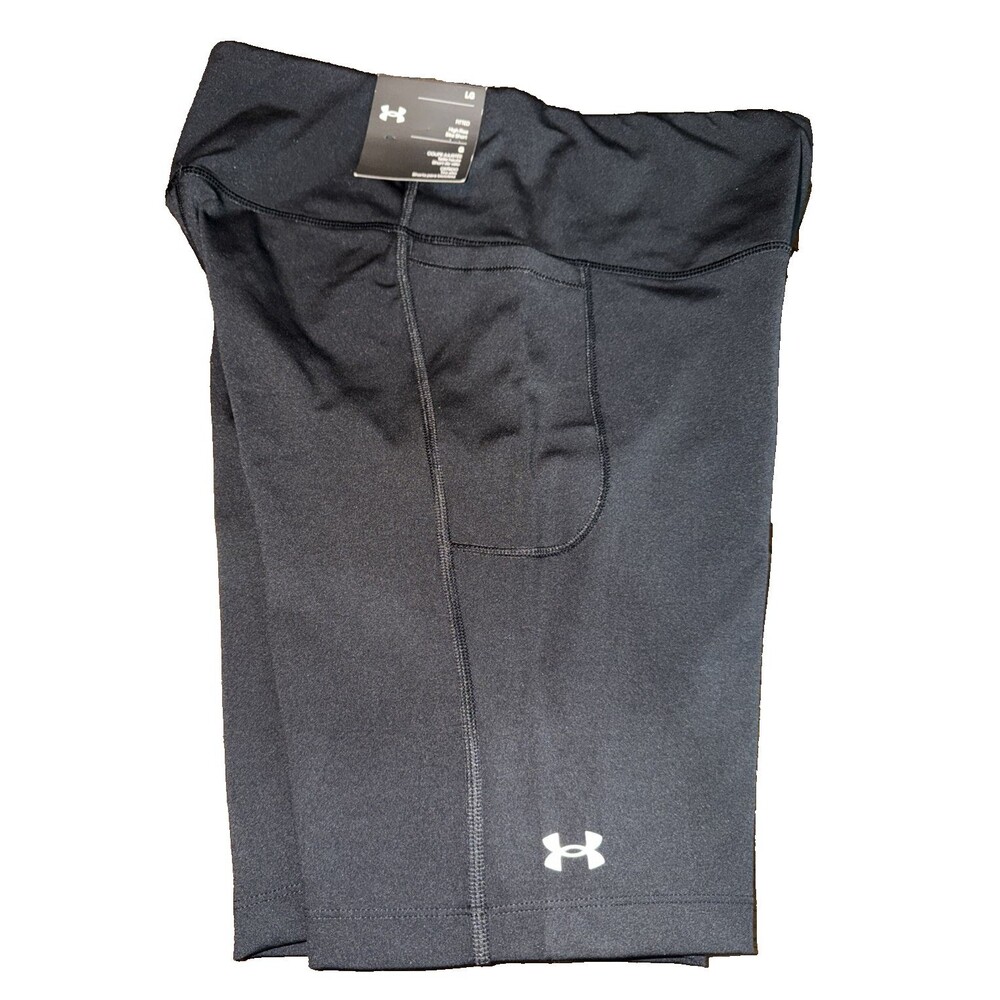 NWT Under Armour Women Black Bike Short 8" Inseam L Large UA W/Pocket